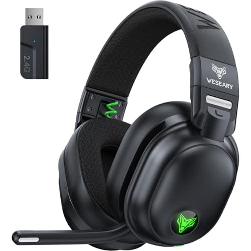 Image of WESEARY Wireless Gaming Headset for Ps4, PC, Switch, Mac 2.4GHz Crystal Stereo Bluetooth Gaming Headphones with Microphone, Wireless Headset for Ps5, Lossless Audio, 50-Hr Battery