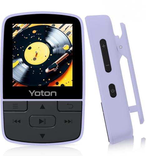 Image of Yoton MP3 Player with Bluetooth 5.2, Mini Size, HiFi Music, with Sports Clip, Independent Volume Control, FM Radio, Includes Headphones (Purple)