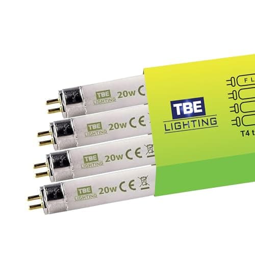 Image of TBE LIGHTING T4 20w Fluorescent Tube Lamps 578mm - 4 Pack of CFL Bulbs - G5 2-Pin Base Fittings - T4 High Efficiency Lamps, Soft White 3500K.