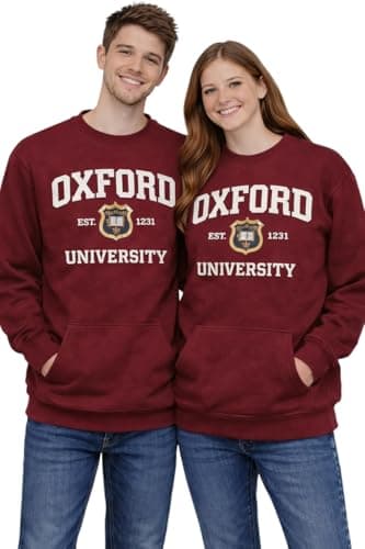 Image of Oxford University OU201 Unisex Licensed Sweatshirt Maroon – Premium Fleece Crew Neck Jumper with Applique Embroidery, 70% Cotton, XS–XL (S)