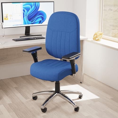 Image of OPO Barcelona Deluxe Task Operator Chair with Arms | Executive Swivel Chair with High Back Large Seat and Tilt Mechanism | Five Star Base with Height Adjustable Arms Blue Fabric
