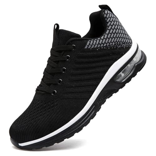 Image of ASOCO DREAM Running Shoes Men's Trainers Athletic Sneakers Lightweight Breathable Walking Sports Tennis Shoes,Black Grey,9.5 UK