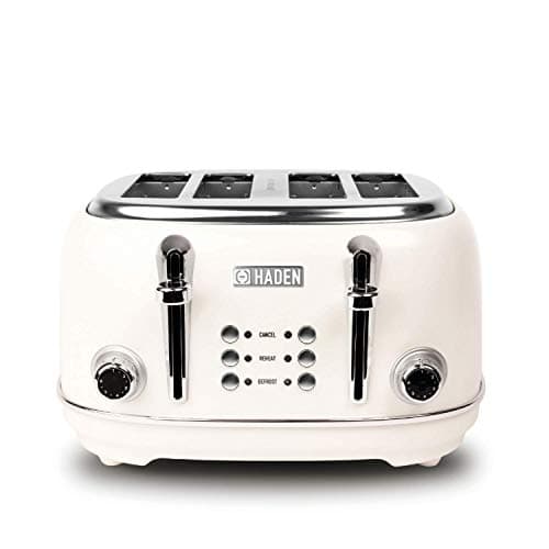 Image of Haden Heritage White Toaster 4 slice - Variable Browning Control Toaster - Stainless Steel Housing - Reheat and Defrost Functions - Self Centring Function - 1370-1630W