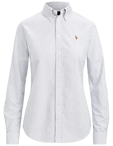 Image of Polo Ralph Lauren Women's Oxford Classic Fit Button Down Shirt, Blue/White Stripe, XL