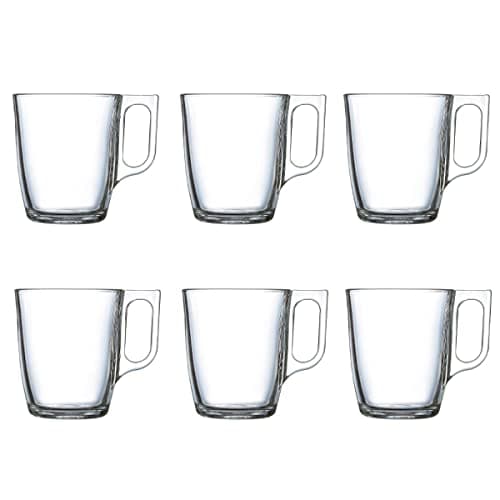 Image of Luminarc New Set 6 Cups Breakfast Mugs Coffee Glass Microwave 25cl, Black