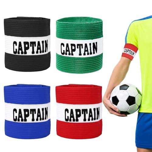 Image of XcnPer Captains Armband, Kids Captain Armband Football, 4 Pcs Set with High Elastic Fabric, Blue Red Black Green, 12.2in*3.1in, Ideal for Sports Training and Matches