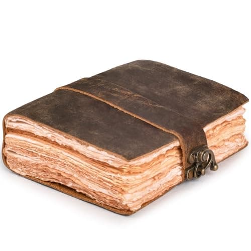 Image of LEATHER VILLAGE Leather Bound Vintage Journal for Women & Men - Book of Shadows - Lock Closure - 200 Pages of Antique Deckle Edges Handmade Watercolor Paper - Rustic Brown - 7X5 inches