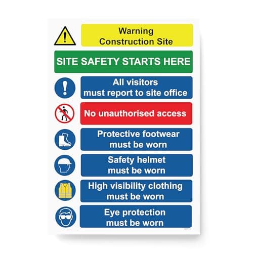 Image of RDLCAR Multi Hazard Site Safety Warning Sign - Notice Board for Wall, Outdoor Use, Building Construction Sites Under Health and Regulations, 600mm x 800mm, 5mm Thick, Corrugated PVC (RDL UK 014)