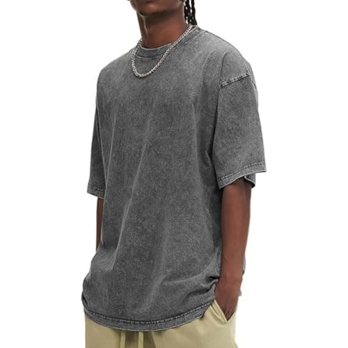 Image of Generic Men's Oversized Grey Cotton T-Shirt, Round Neck, Short Sleeve, Size 4XL-5XL, Loose Fit, Casual, Adult, 1 Count