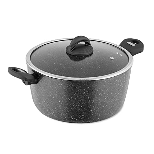 Image of Tower Cerastone Forged Aluminium Casserole Pot with Ceramic Non-Stick Coating, Tempered Glass Lid, 28cm, Graphite