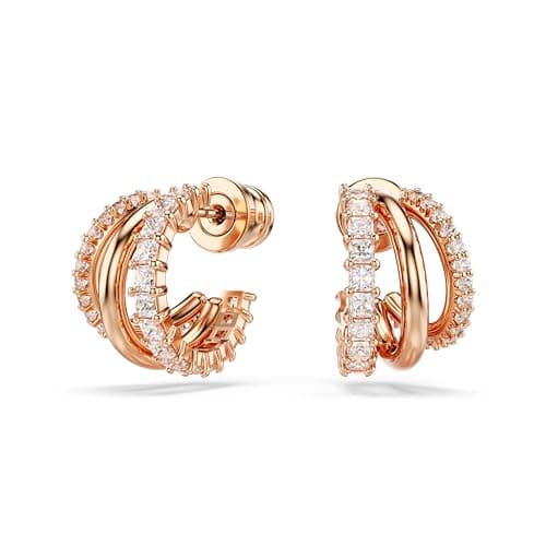 Image of Swarovski Hyperbola Mini Hoop Earrings, Clear Mixed-Cut Stones In A Rose Gold-Tone Finished Setting, Part Of The Swarovski Hyperbola Collection