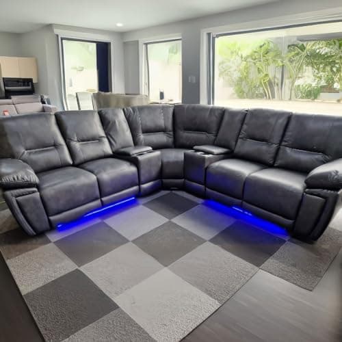 Image of Sara Leather Electric Recliner Sofa With Cupholders - Leather Corner Sofa - 3+2 Seater - USB Charging Ports - LED Lights - Grey(Corner)