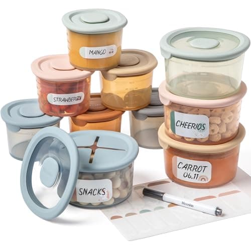 Image of Moonkie Silicone Baby Food Storage Containers, 10 Pack Weaning Freezer Pots with Airtight Lids, Reusable Baby Food Snack Pots, Microwave and Dishwasher Safe, 6 * 120 ml + 4 * 240 ml
