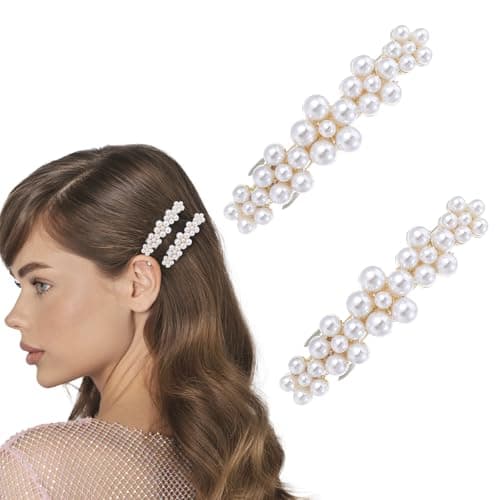 Image of Shimmeroo 2Pcs Pearl Hair Clip,Flower Pearl Hair Slides for women French Barrette Jewelry for Wedding Women Barrettes Wedding Brides Party Accessories Daily Use