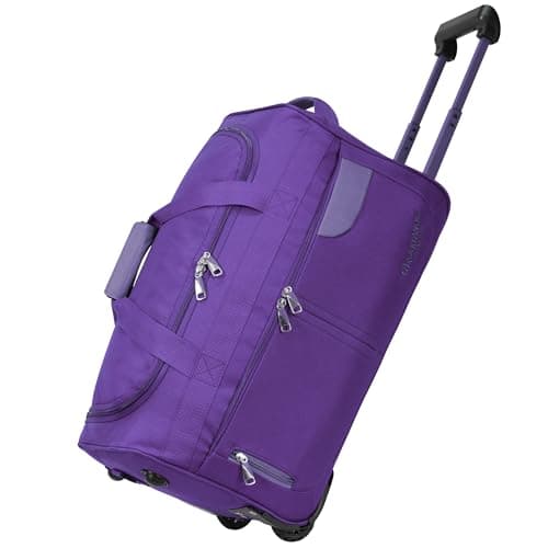Image of Rocklands® Lightweight Luggage Rolling Holdall Suitcase Wheeled Small Duffle Bag Travel Bag RL501 (Purple, Small (Carry on) 20" (H55 x L29 x W28 cm))