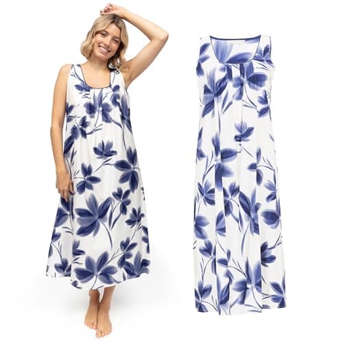 Image of Cyberjammies Indigo Womens Floral Print Long Nightdress | Soft Cotton Modal Ladies Pyjamas | Comfortable PJs Nightie | Elegant Lounge Wear Nightdress