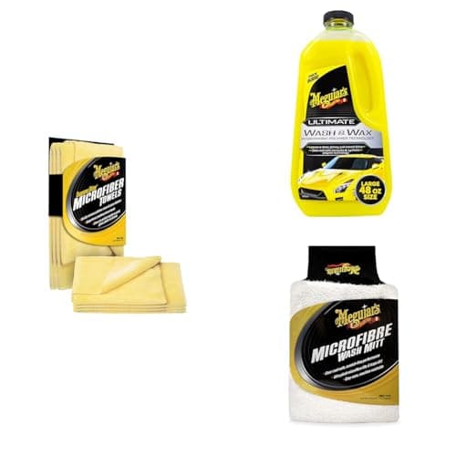 Image of Meguiar's X2020EU Supreme Shine Microfibre Car Cleaning Towels (3 Pack), Yellow - Includes Ultimate Car Wash & Wax & Super Thick Microfibre Wash Mitt