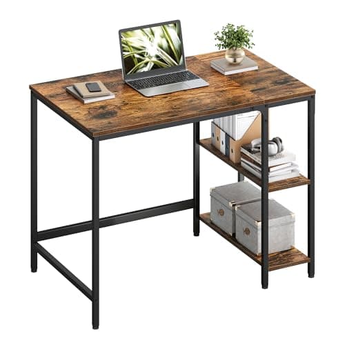Image of VASAGLE Computer Desk, Office Desk, 100 x 50 x 76 cm, Industrial Style, for Study, Bedroom, Living Room, Rustic Brown and Ink Black LWD046B01