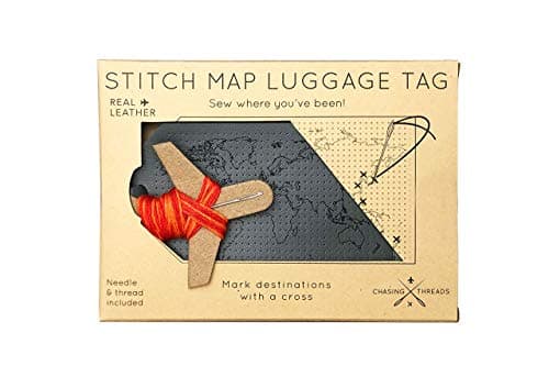 Image of Stitch Your Travels World Map Leather Luggage Tag (Grey)