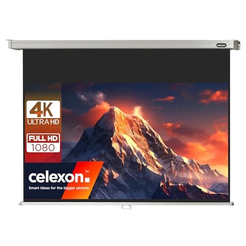 Image of celexon Professional Manual screen 90" | 200x113 cm 16:9 | Manually extendable 4K, full HD projector screen for the office or home cinema projections | wall & ceiling mounting/for hanging