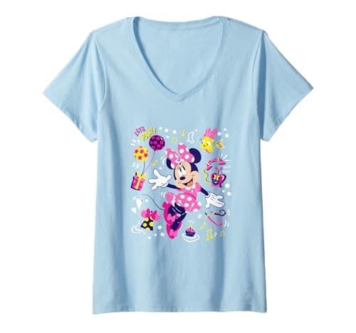 Image of Womens Disney Minnie Mouse Let's Party Polka Dot Minnie Icons V-Neck T-Shirt