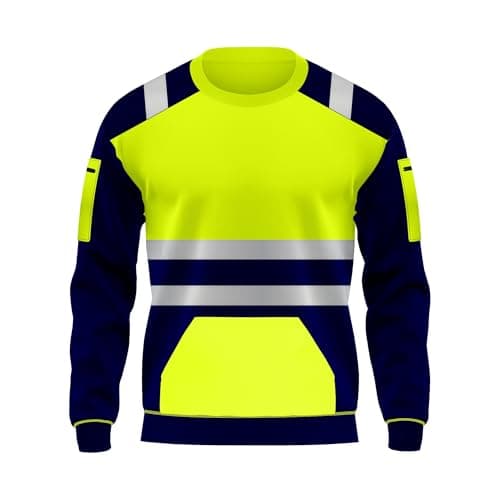 Image of trending babz High Visibility Hi Viz Crew Neck Fleece Sweatshirts Security Work Soft Warm Cosy Fleece Tops S-XXL Yellow Navy