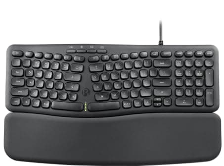 Image of perixx PERIBOARD-536B Ergonomic Compact Wired USB Keyboard, Built-in Number Pad, Detachable Wrist Rest, Silent Typing, Black, UK QWERTY