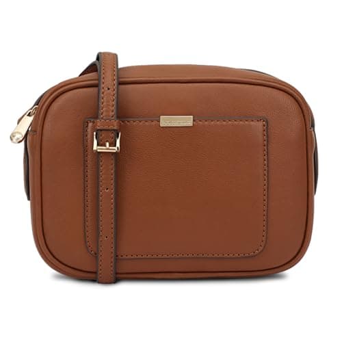 Image of Paul Costelloe Genuine Leather Crossbody Bag for Women with Adjustable Strap & Signature Gold Hardware | Sazava (CARAMEL CAFÉ TAN)