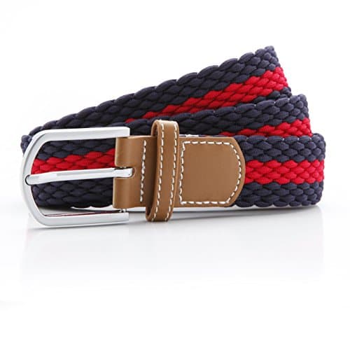 Image of A & Fox Braided Elasticated Stretch Adjustable Fit Two Colour Stripe Trouser Belt (Navy/Red)