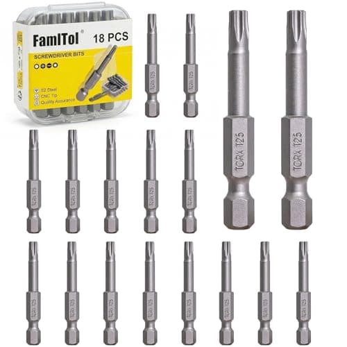 Image of FamlTol 18pcs T25 Torx Bit 50mm Impact Bits 1/4" Hex Shank S2 Star Screwdriver Bits for Electronics Appliances and Automotive Repair