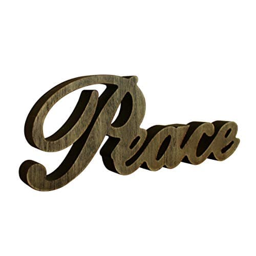 Image of CVHOMEDECO. Rustic Vintage Distressed Wooden Words Sign Free Standing "Peace" Tabletop/Shelf/Home Wall/Office Decoration Art, 11 x 4.25 x 1 Inch