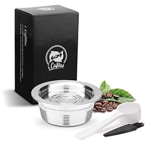 Image of i Cafilas Refillable Coffee Pods, Stainless Steel Reusable Coffee Capsule Compatible for LAVAZZA A MODO MIO Espresso Coffee Machines + 1 Reusbale Spoon + 1 Brush