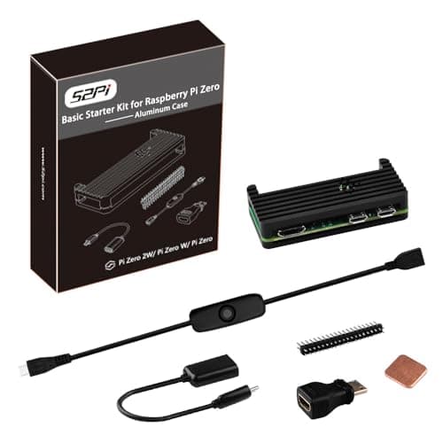 Image of GeeekPi 2 W Case Kit for Raspberry Pi Zero W, with Aluminum Case, 20Pin GPIO Header, Micro USB to OTG Adapter, HDMI Cable, Copper Heatsink, ON/Off Switch Cable