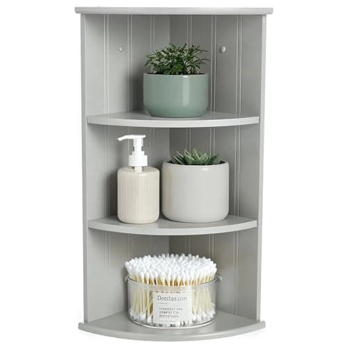 Image of Taylor & Brown 3 Tier Corner Shelf Unit Modern Freestanding Wall Mounted Storage Bathroom Shelving Display Shelves Decor Stand Tongue & Groove Bathroom Living Room Kitchen Hallway, Grey