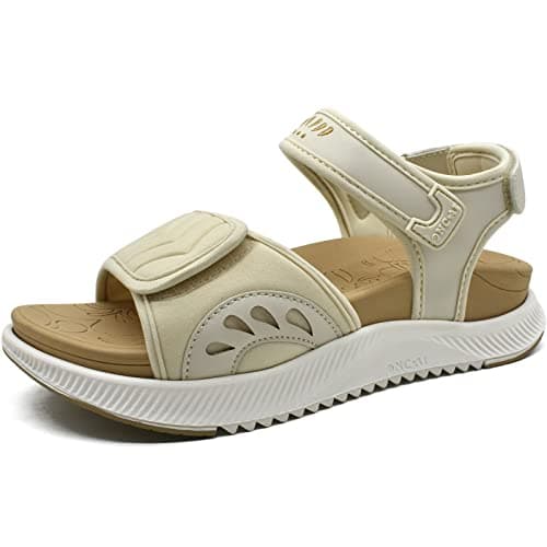 Image of ONCAI Walking Sandals Womens,Arch Support Hiking Sandals with Orthotic Outdoor Footbed for Plantar Fasciitis,Water Athletic Platform Sandalias Mujer with 3 Adjustable Strap Beige Size 6