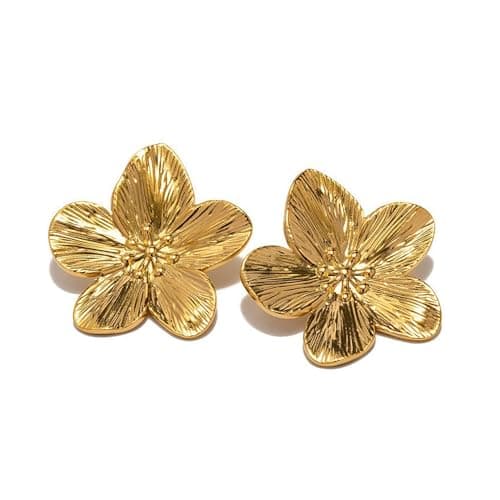Image of Gold Big Flower Earrings,Vintage Stud Five-Petal Flower Earring Jewelry,Large Alloy Gold Floral Petal Vintage Earrings,for Woman Wedding Party