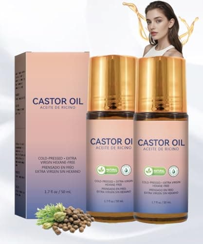 Image of Organic Castor Oil with Rose Quartz Roller, Organic Castor Oil Roll On, Natural Ingredients, Gently Nourishes Skin, Deep Hydration & Smoothing, for Belly, Face, Body(2PCS)