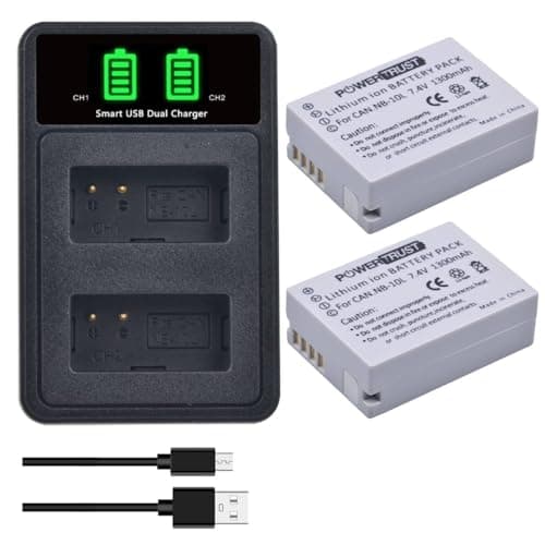 Image of PowerTrust 2Pcs NB-10L Battery and Charger for Canon G1X G15 G16 SX40HS SX50HS SX60HS SX40 SX50 Cameras