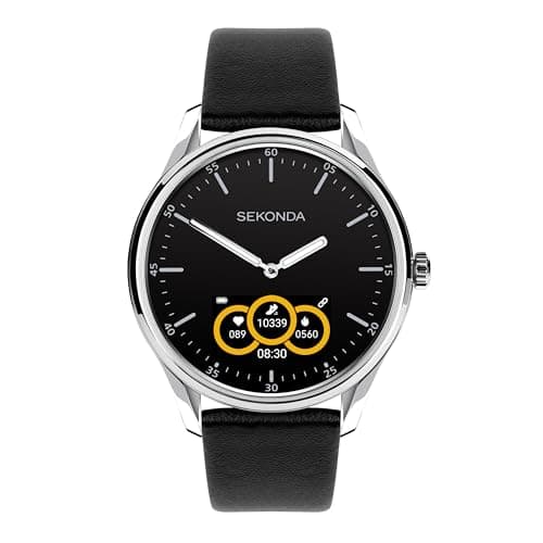 Image of Sekonda 45mm Hybrid Smart Watch in Silver with Black Leather Bracelet