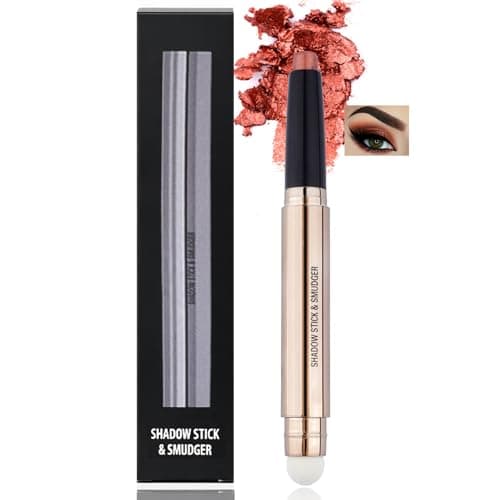 Image of Burnt Copper Dual-Ended Cream Eyeshadow Stick & Smudger – Waterproof Long Lasting Shimmer Eye Shadow Pencil with Built-In Sponge Blender, Smooth Metallic Texture for Smoky Eye Makeup