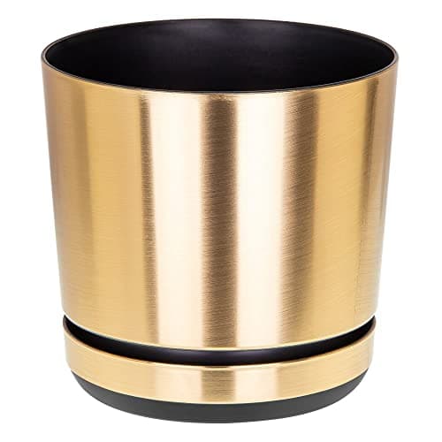 Image of KORAD GOLD Flower Indoor Plant Pot with Saucer – Modern Decorative Plastic Planter with Drainage Holes for Indoor Plants, Succulents, Herbs, Orchids, and Flower Gardening-(Gold, 8.3 inches (21 cm))