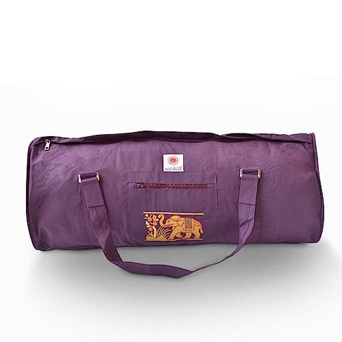 Image of Yoga United Deluxe Unisex's Yoga Kit Bag with Elephant Design, Cotton Bag with Padded Straps and Outside Pocket, Fits Most Size Mats & Props (Aubergine)