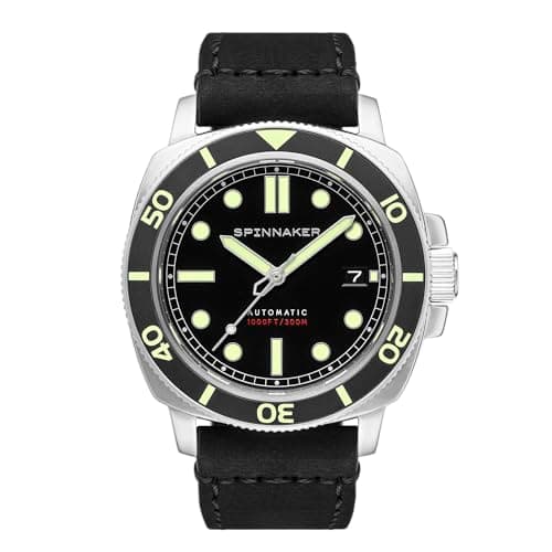 Image of Spinnaker Hull Diver Men's Automatic 3 Hands Watch with Black Dial and Black Genuine Leather Strap - SP-5088-01