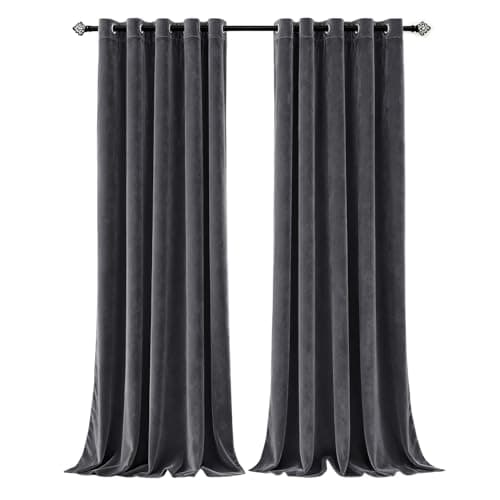 Image of Imperial Rooms Crushed Velvet Curtains 90x90 Inch Charcoal Blackout Curtains for living room Super Soft Privacy Protection & Thermal Curtain 2 Panel with Matching Tiebacks
