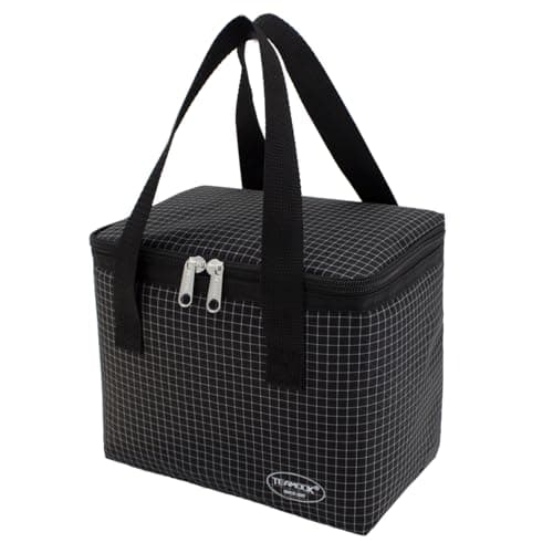 Image of TEAMOOK Small Cool Bag Leakproof Waterproof Soft Insulated Lunch Bag for Adults and Kids 6 Cans (Bright Lattice Black)