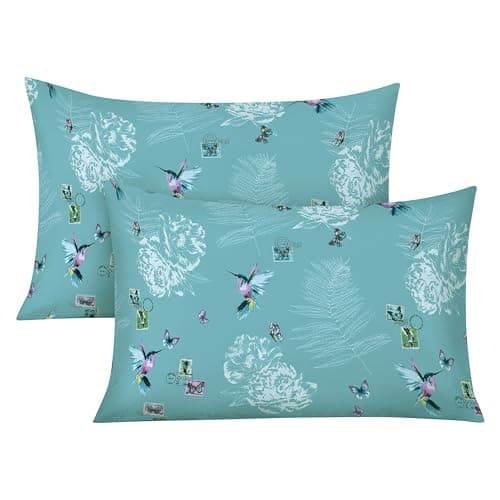 Image of RAYBedding 2 Pack Pillowcase 100% Egyptian Cotton Pillow Covers 400 Thread Count Floral Printed Country Bird Pillow Cases 2 Pack
