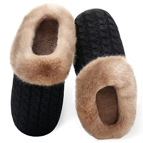 Image of Mabove Ladies House Slippers Memory Foam Slippers for Women Comfortable Warm Cosy Non Slip Indoor Outdoor Home Slippers(Black ZZ,7/8UK)