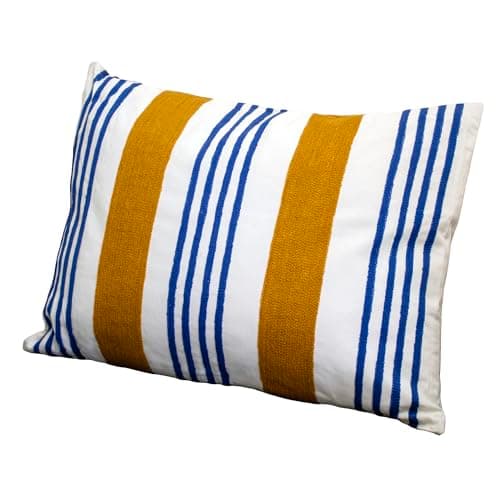 Image of Darthome Multi Coastal Stripe Cushion 60x45cm Cotton Cover White Blue Brown Rectangle (Bold Stripe)