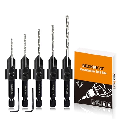 Image of 5 Pack Woodworking Countersink Counterbore Drill Bit Set 3in1 for #6 8 10 12 16 Screws,6542 Pilot Drill Bits Adjustable Depth, 82-Degree Chamfer with Stop, 6mm Hex Shank, Includes 2 Allen Wrenches