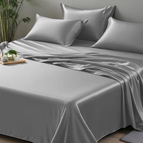 Image of LINENWALAS 100% Organic Bamboo Only Flat Sheet Softest Cooling Luxury Bedding Flat Bed Sheet Perfect for Hair and Skin (Charcoal Grey, Double)